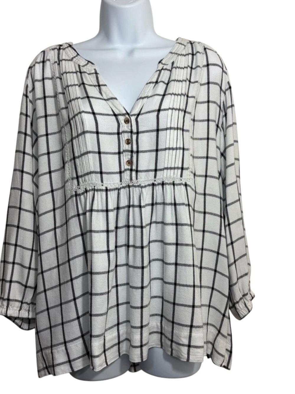 Wrangler Black and White Checkered Babydoll Pheasant Blouse SzXL Coastal Cowgirl
